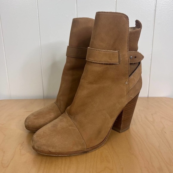 Rag & Bone Kinsey Tan Heeled Nubuck Booties SZ 7.5 - Picture 3 of 11